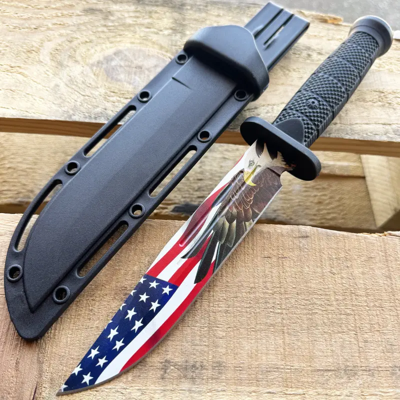 12.5-Inch Military-Grade Fixed Blade Featuring Bald Eagle And Usa Flag Engraving 1