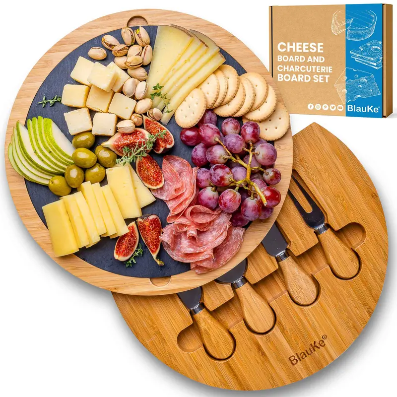 12-Inch Swiveling Bamboo Charcuterie Board With Removable Slate 1