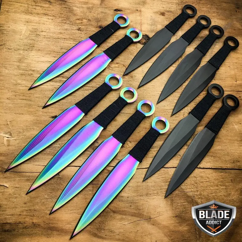 12-Piece Ninja-Themed Throwing Knife Set With Rainbow Finish 1