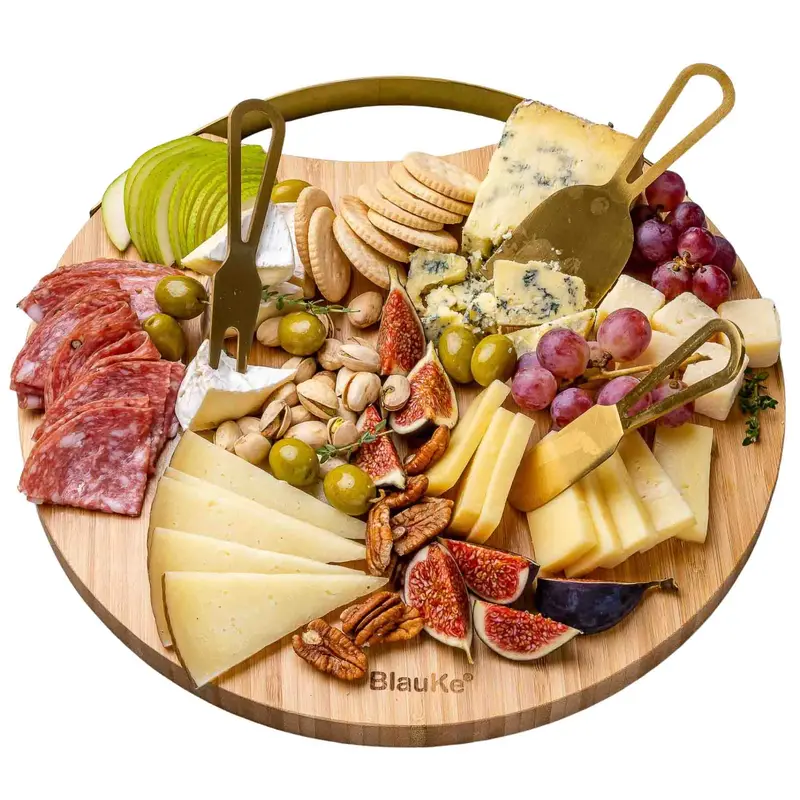13-Inch Round Bamboo Charcuterie Board With Magnetic Knife Storage 1