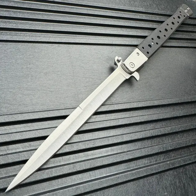 13-Inch Stec Silver Spring-Assisted Stiletto Folding Knife With G10 Handle 1