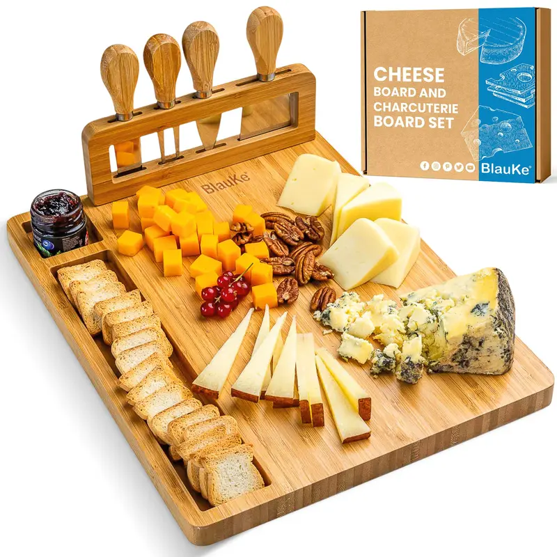14×11 In Bamboo Charcuterie Board With 4 Cheese Knives 1
