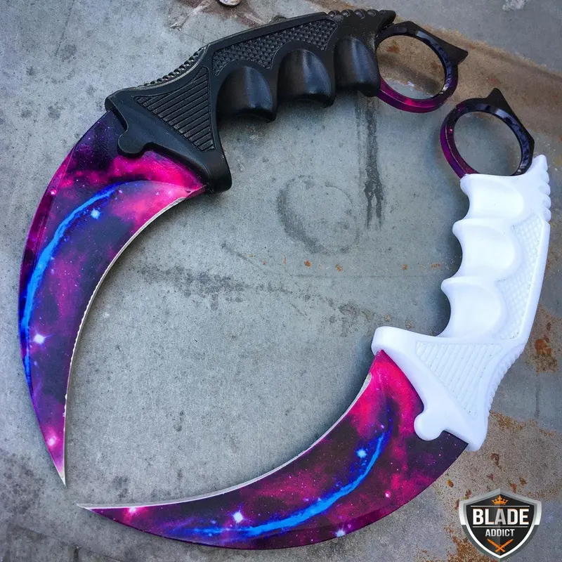 2-Piece Galaxy-Finish Combat Karambit Neck Knife Set With Bowie Blades 1