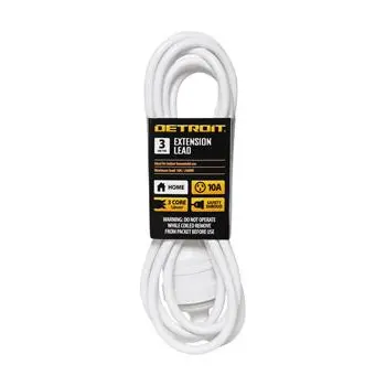 3-Meter White 10A Extension Cord – Detroit Brand 1