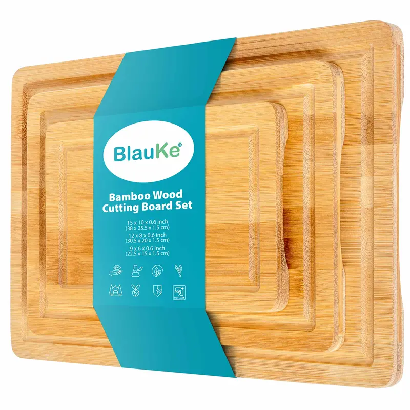 3-Piece Bamboo Cutting Board Set With Juice Grooves And Handles 1