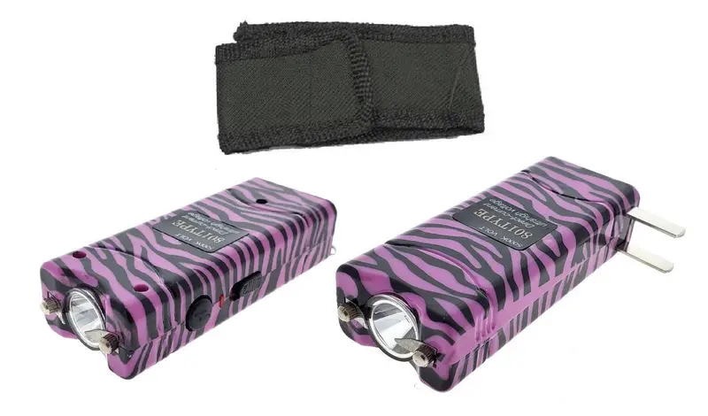 5000V Rechargeable Stun Gun With Led Flashlight – Pink Zebra Design 1