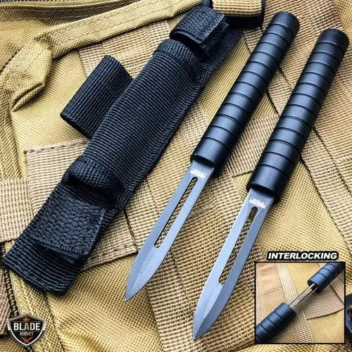 7.5-Inch Dual-Blade Interlocking Tactical Throwing Knife With Sheath 1