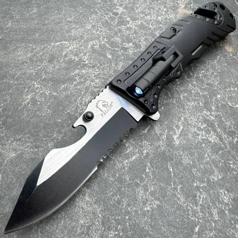 7-Inch Multi-Function Rescue Knife With Led Light And Spring Assist 1