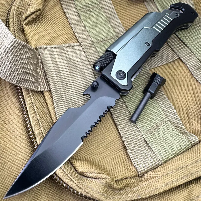 8.5-Inch Survival Rescue Knife With Built-In Led Light And Grey Finish 1