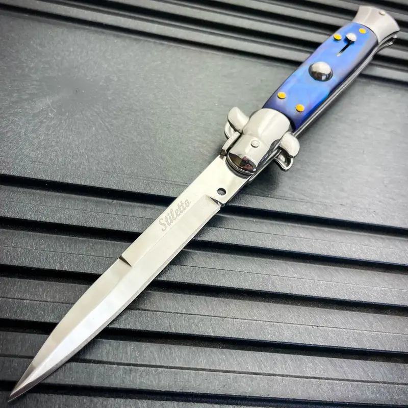 8.75-Inch Blue Italian Stiletto Auto Switchblade 1