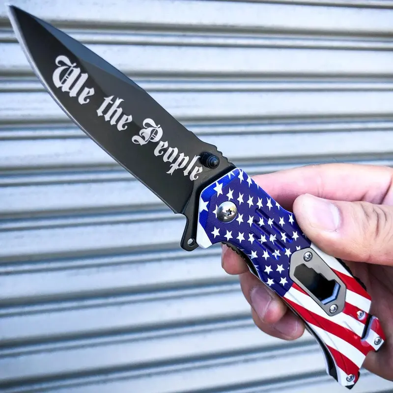 8" American Flag-Themed Rescue Knife – Spring-Assisted Tactical Folder 1