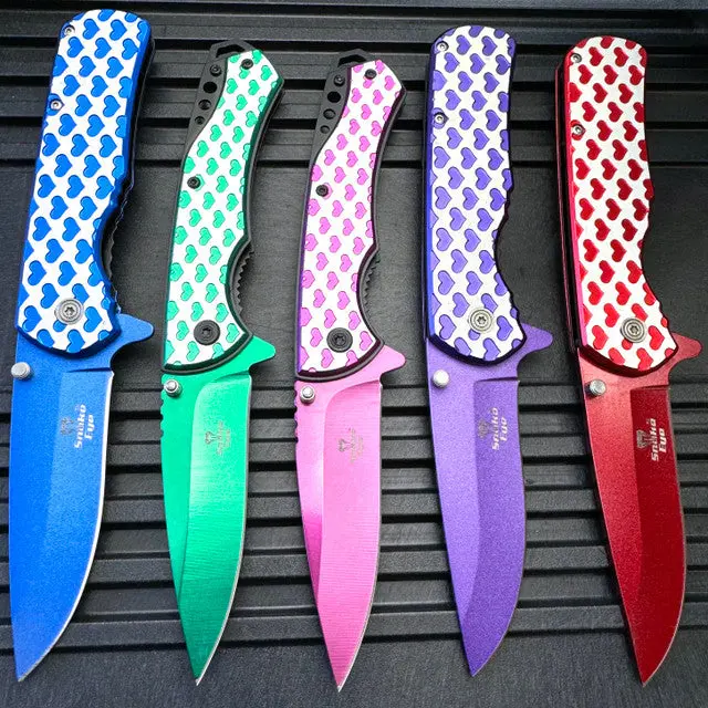 8-Inch Assisted-Opening Pocket Knife With Heart Engraving And Two-Tone Handle 1