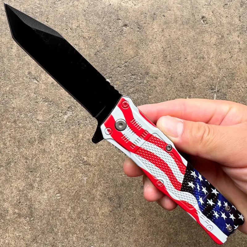8-Inch Usa Flag-Themed Tanto Blade Tactical Pocket Knife 1