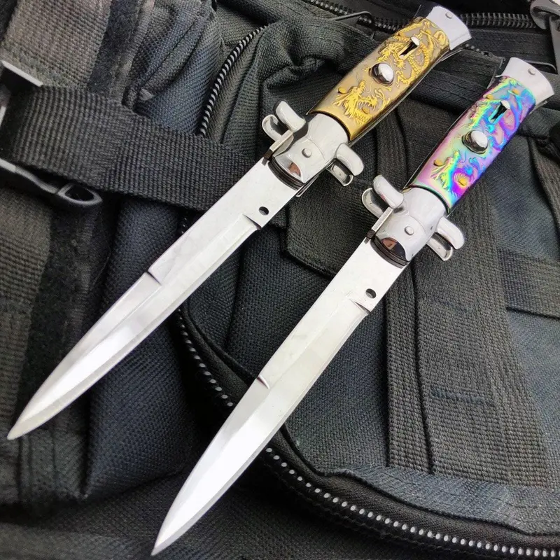 9.5-Inch Dragon-Embossed Italian Stiletto – Decorative Switchblade Knife 1