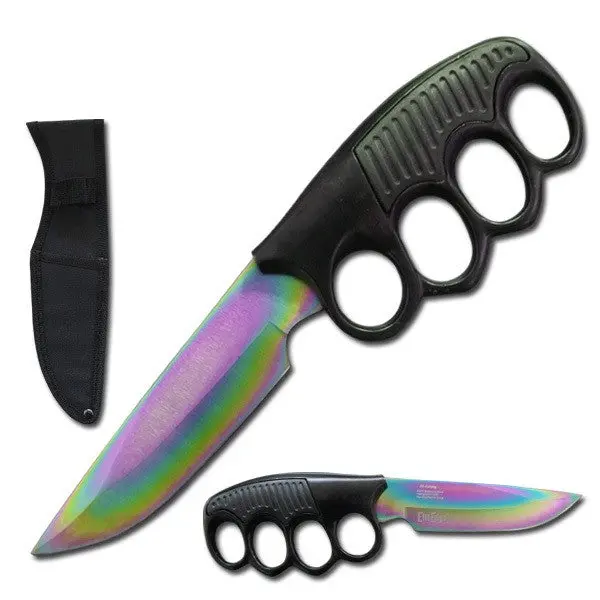 9.5-Inch Military-Style Knuckle Buster Knife With Rainbow Finish 1
