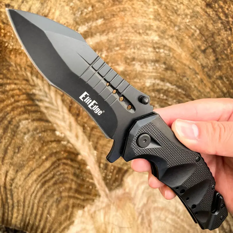 9-Inch Black Tactical Rescue Folding Knife With Spring-Assisted Opening 1