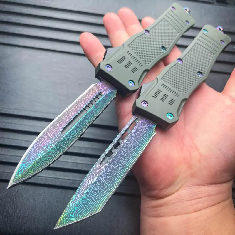 9-Inch Damascus Rainbow Steel Ghost Otf Tactical Pocket Knife 1