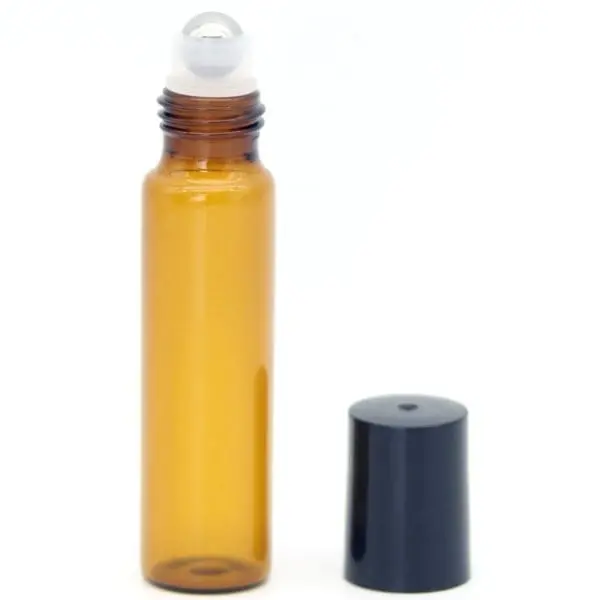 Amber Glass Roll-On Bottle With Black Cap – 15Ml 1