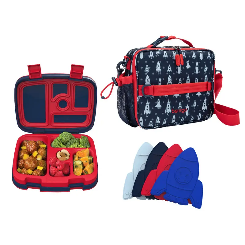 Bentgo Kids Printed Lunch Box, Insulated Bag & Ice Packs Bundle 1