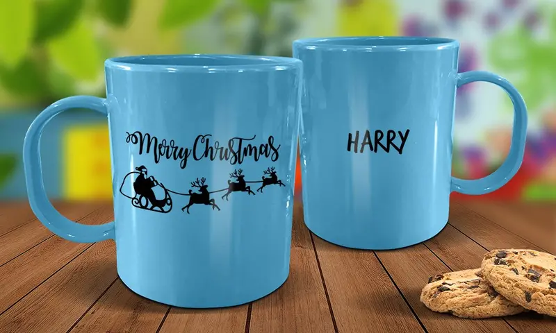 Blue 'Merry Christmas' Festive Plastic Mug 1