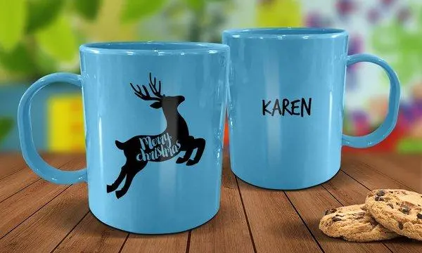 Blue Reindeer Holiday Plastic Mug 1