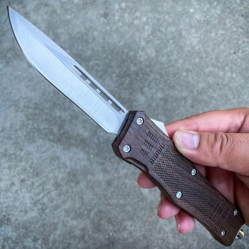 Brown Wood Otf Pocket Knife – 9-Inch Automatic Out-The-Front Blade 1