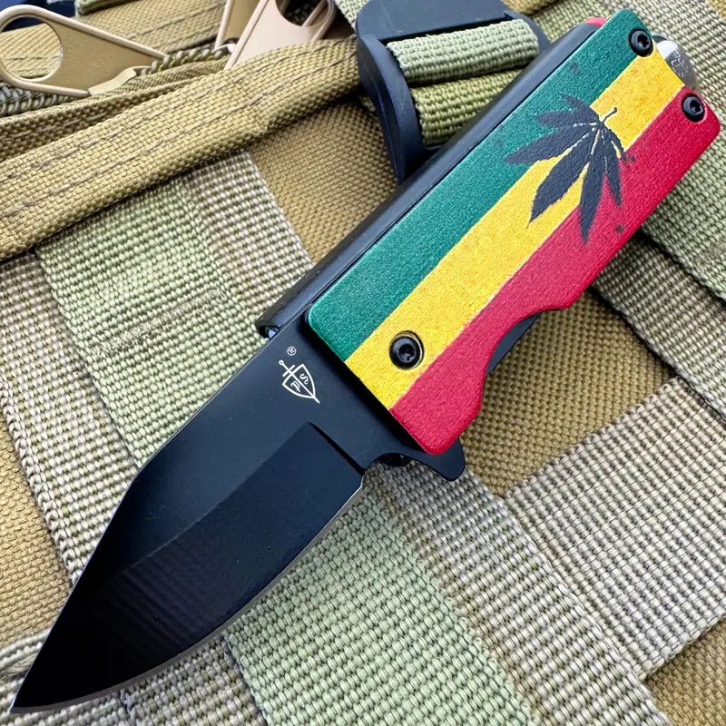 Cannabis Leaf Lighter Holder With Spring-Open Folding Knife – Compact Edc Multi-Tool 1
