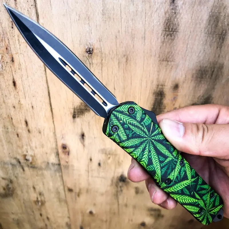 Cannabis Leaf–Themed Otf Pocket Knife 1