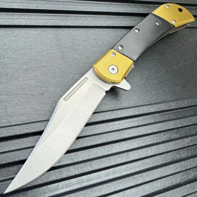 Classic Gentleman’S Pocket Knife – 8-Inch Gold-And-Black Spring-Assisted Folding Blade 1