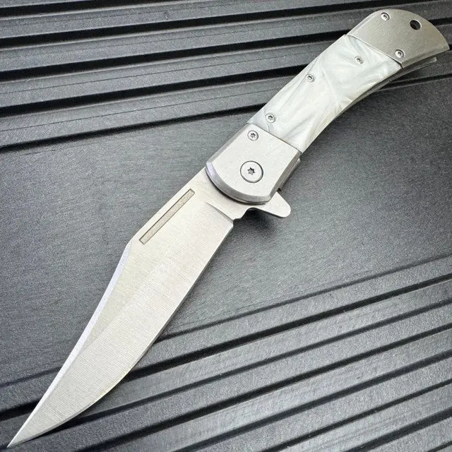 Classic Gentleman’S Pocket Knife – 8-Inch White Pearl Handle With Spring Assist 1