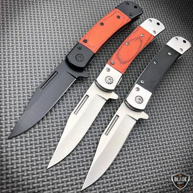 Classic Gentleman’S Spring-Assisted Pocket Knife With Wooden Grip 1