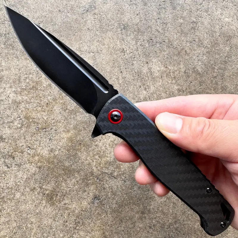 Clip-Point Carbon Fiber Pocket Knife With Ball Bearing Mechanism And Black Coating 1