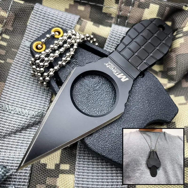 Compact Black Tactical Neck Knife – Concealed Carry Everyday Defense Blade 1
