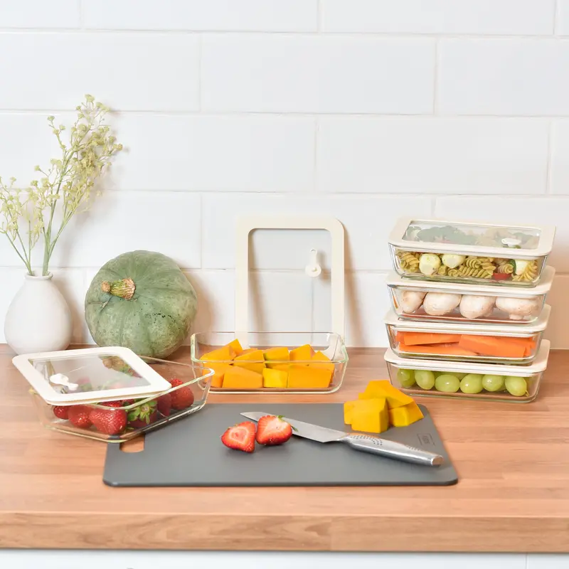 Compact Grey & Cream Meal Prep Bundle With Chopping Board – Small Size 1