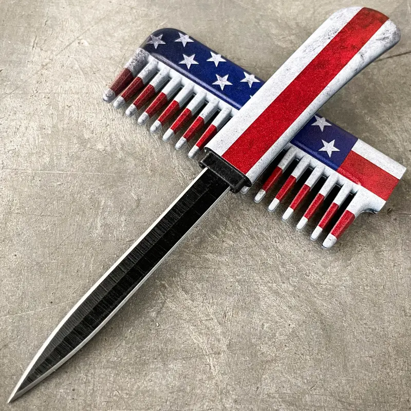 Dapper Defender Brush Comb Knife – Discreet Usa Flag-Themed Self-Defense Tool 1