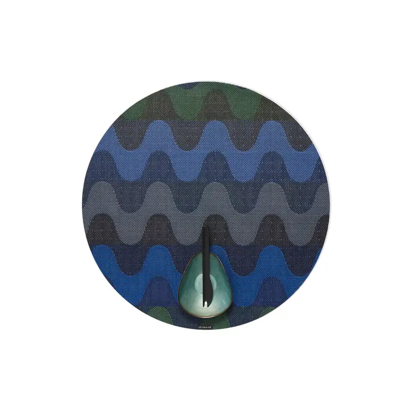 Deep Sea Blue Wiggle-Textured Round Placemat 1