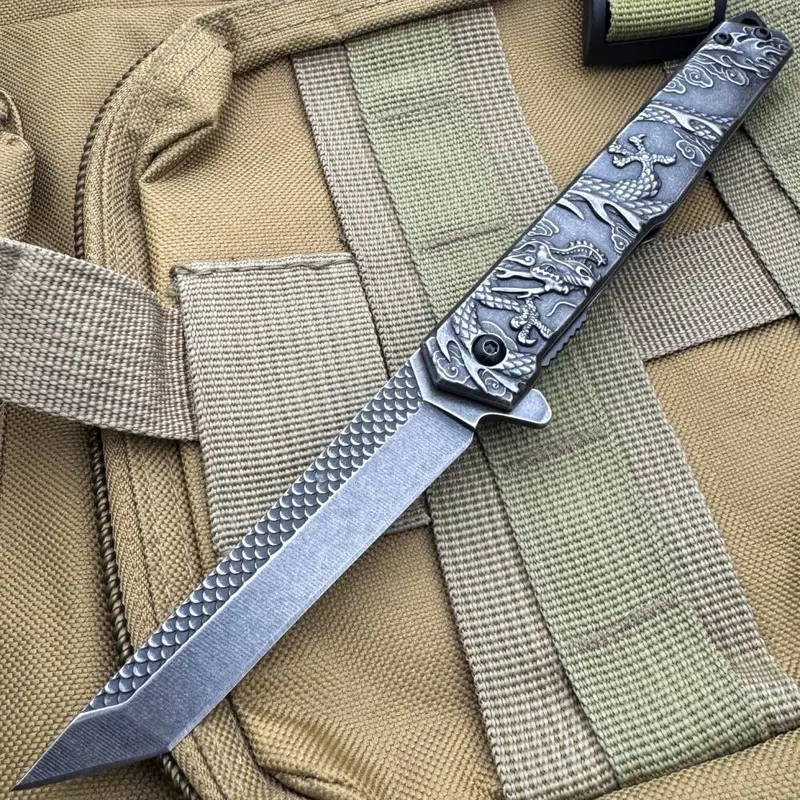 Dragon 8.5-Inch Stonewash Tanto Folding Knife 1