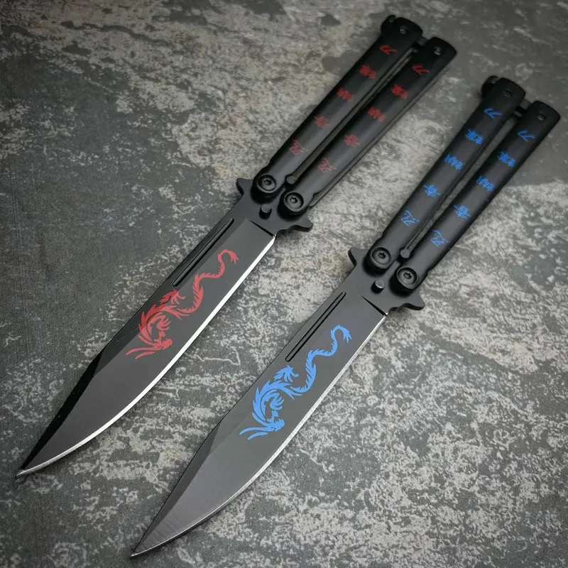 Dragon-Embossed Balisong Butterfly Knife – Flip Training Model 1