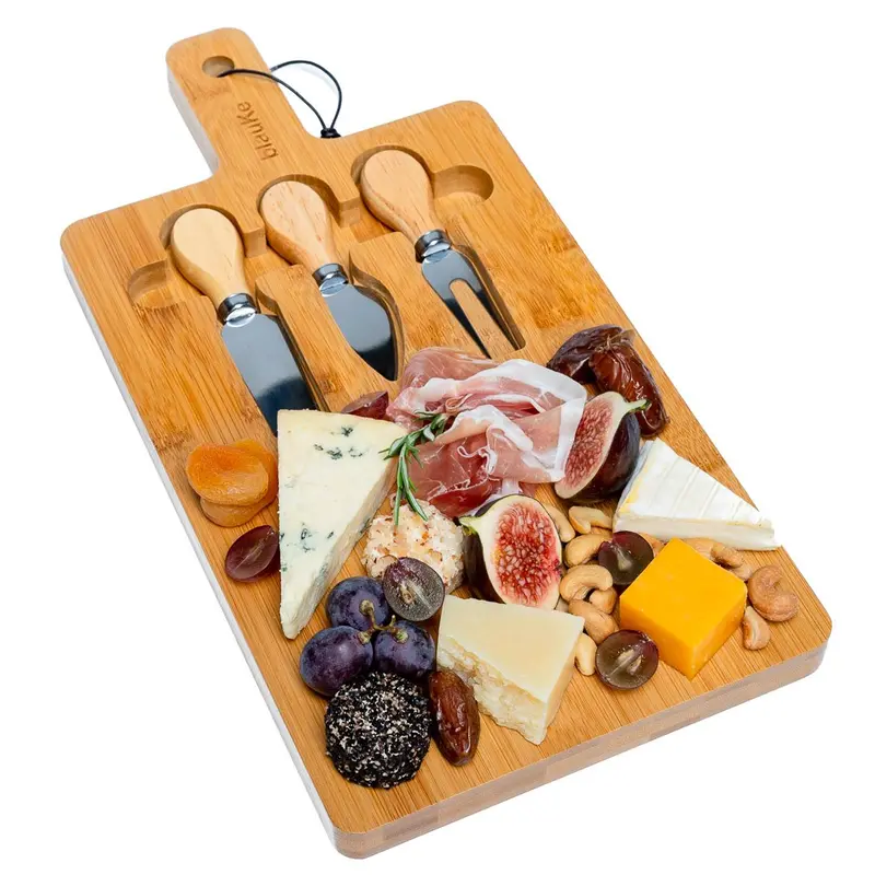 Elegant 12X8 Inch Bamboo Cheese Board With Magnetic Knife Storage & Handle 1