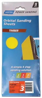 Fine-Grit Orbital Sanding Sheets For Wood – 115 × 280Mm, P120, Pack Of 5 1