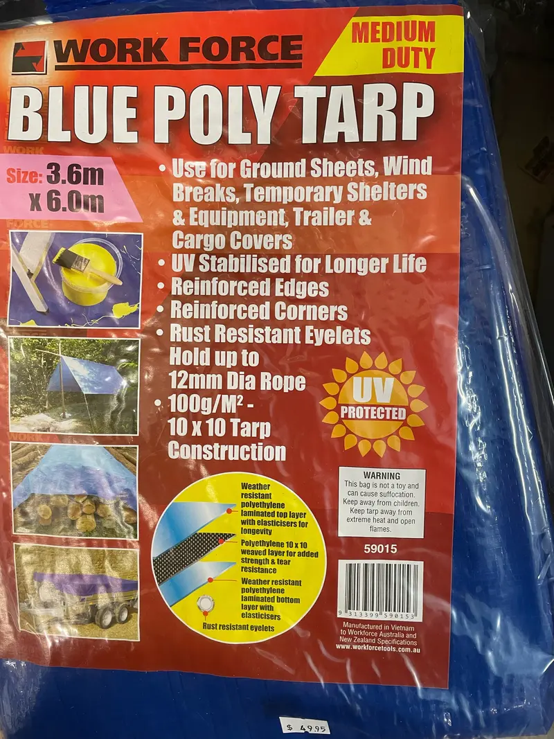 Heavy-Duty Blue Poly Tarpaulin – 3.6 × 6.0 Metres 1