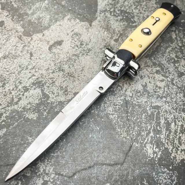 Ivory-Finished Italian Stiletto Switchblade – Classic Design 1