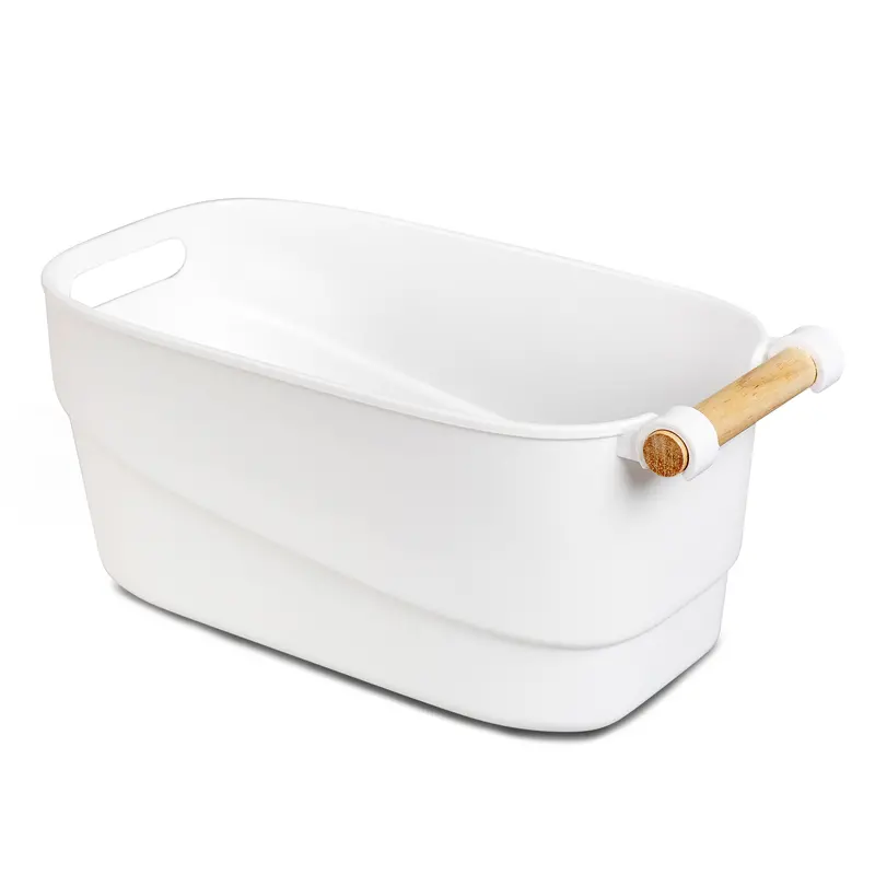 Large Bathroom Storage Tub With Wooden Handle 1