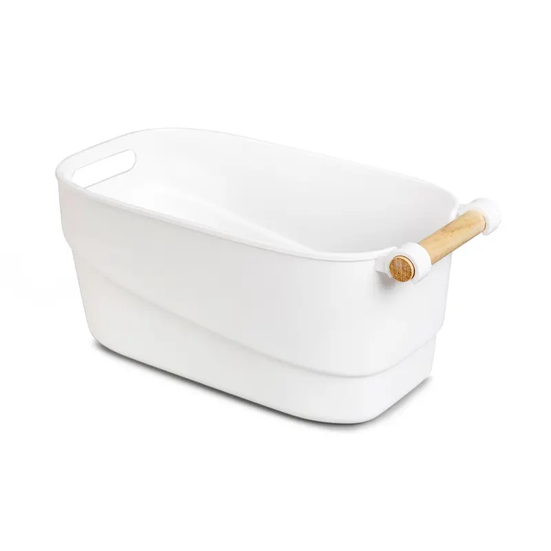 Medium Bathroom Storage Tub With Wooden Handle 1