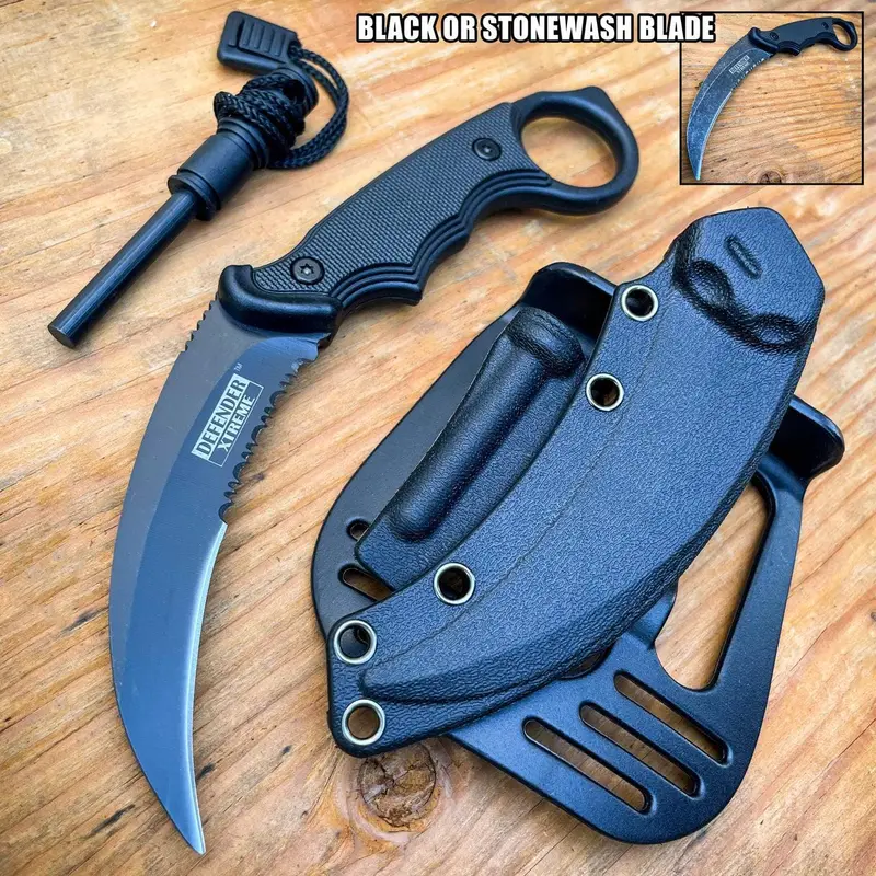 Military-Grade Karambit Knife – 7.25-Inch Fixed Blade With Hard Sheath And Fire Starter 1
