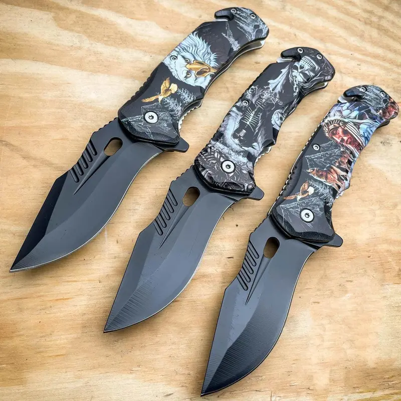 Military-Style Assisted-Opening Skull-Themed Rescue Knife For Everyday Carry 1
