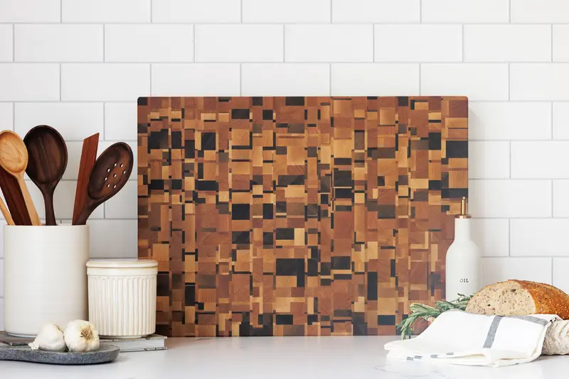 Mosaic-Inspired End Grain Cutting Board – Mixed Hardwood 1