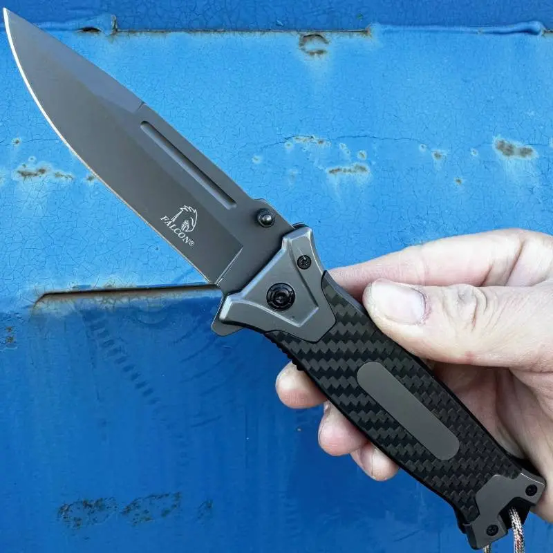 Outlander Hunter Knife With Carbon Fiber Handle And Spring Assist 1