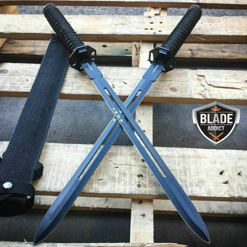 Pair Of 23-Inch Ninja-Style Machete Knives – Full-Tang Hunting And Survival Blades 1
