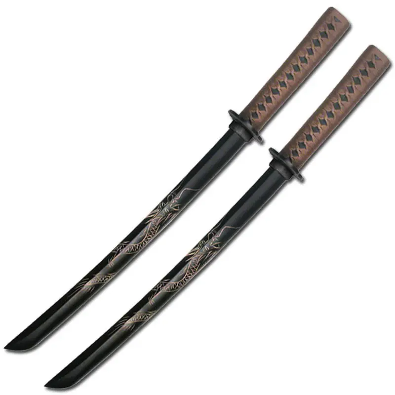 Pair Of Black Wooden Wakizashi Training Swords 1